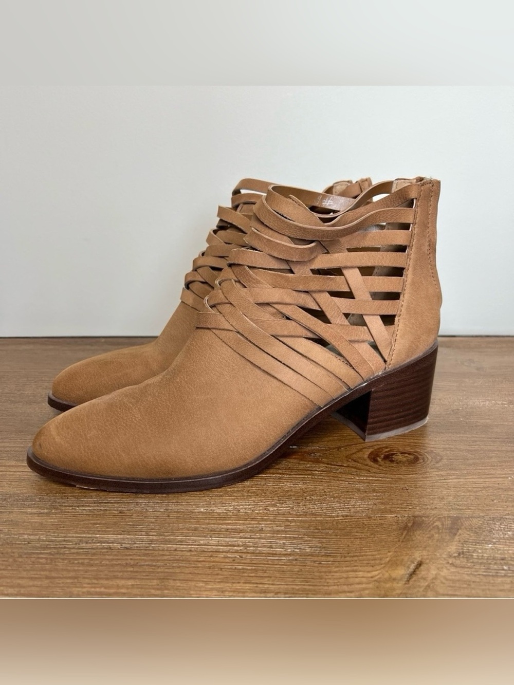 1 STATE Iliza Brown Nubuck Leather Strappy Heeled Ankle Booties Size 9